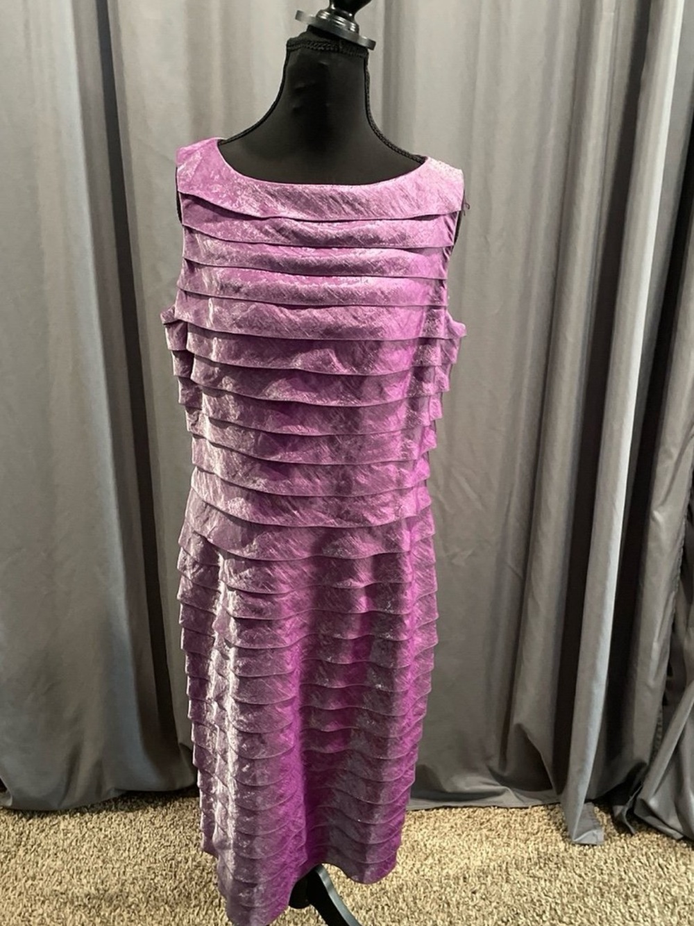 adrianna papell occasions, sleeveless shimmer purple ruffle dress size 12